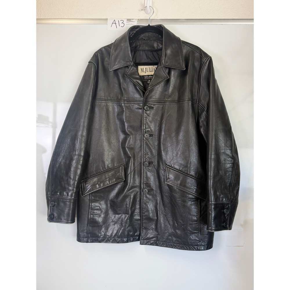 M. Julian Wilson's Leather Mens Black Button Front Car Coat Jacket Size M